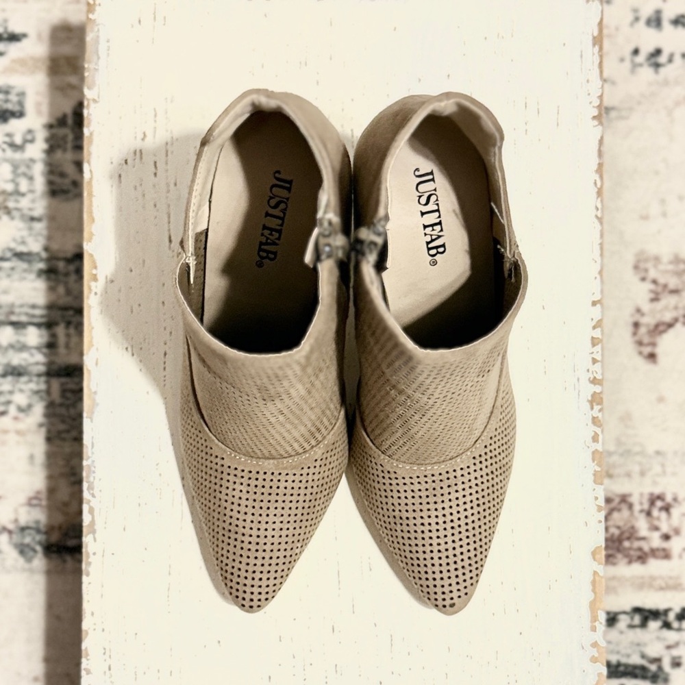 JustFab Chic Peek Perforated Suede Booties - Picture 3 of 10